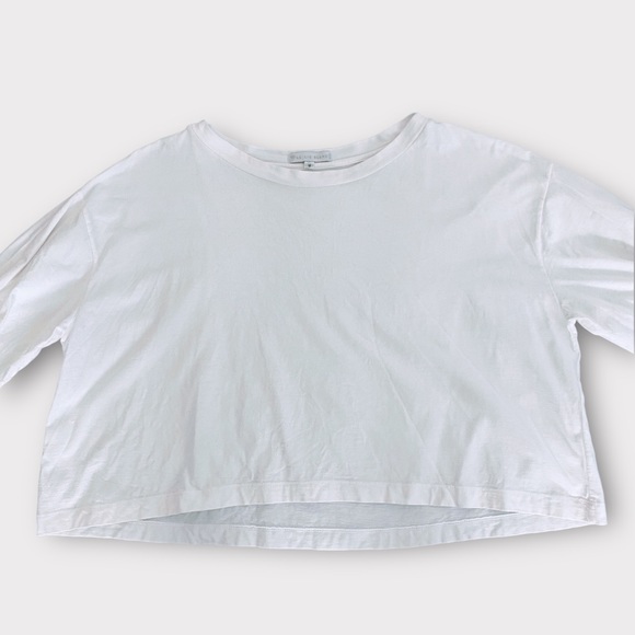 Le Lis Blanc Deux Women’s Top Boxy Crop Folded Elbow Length Sleeve Crisp White - Picture 3 of 6